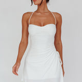 Thriving Ruched Side Mini Dress Off White
