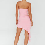 Always Late Strapless Asymmetric Hem Mini Dress Light Pink