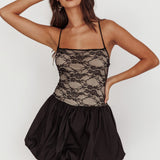 Lowkey Backless Bubble Hem Mini Dress Black