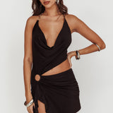 Vari Waist Cut Out Halter Neck Mini Dress Black