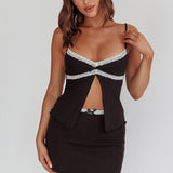 Alayna Lace Trim Ribbed Mini Skirt Black/White
