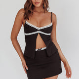 Alayna Lace Trim Ribbed Mini Skirt Black/White