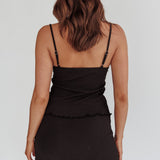 Alayna Lace Trim Split Top Black/White