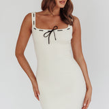 Cadie Ribbed Knit Bow Mini Dress Cream