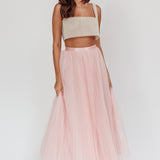 Kristine Accordion Pleat Tulle Maxi Skirt Dusty Pink