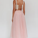 Kristine Accordion Pleat Tulle Maxi Skirt Dusty Pink
