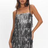 New York Nights Sequin Fringe Mini Dress Black