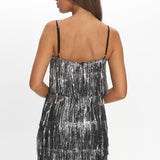 New York Nights Sequin Fringe Mini Dress Black