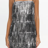 New York Nights Sequin Fringe Mini Dress Black