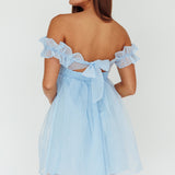 Dreamers Off-Shoulder Frill Mini Dress Light Blue