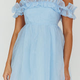 Dreamers Off-Shoulder Frill Mini Dress Light Blue