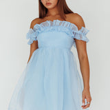Dreamers Off-Shoulder Frill Mini Dress Light Blue
