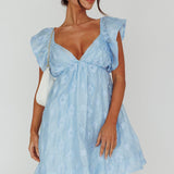 Melrose Place Floral Textured Frill Dress Powder Blue