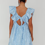 Melrose Place Floral Textured Frill Dress Powder Blue