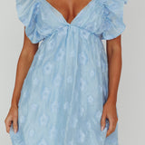 Melrose Place Floral Textured Frill Dress Powder Blue
