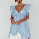 Melrose Place Floral Textured Frill Dress Powder Blue