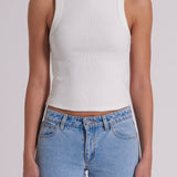Abrand Heather Icon Long Singlet Top White Sand