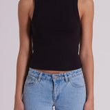 Abrand Heather Icon Long Singlet Top Black