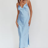Felicity Pleat Bust Split Midi Dress Blue