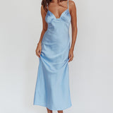 Felicity Pleat Bust Split Midi Dress Blue