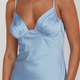 Felicity Pleat Bust Split Midi Dress Blue