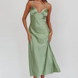 Felicity Pleat Bust Split Midi Dress Sage