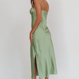 Felicity Pleat Bust Split Midi Dress Sage