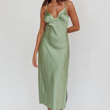 Felicity Pleat Bust Split Midi Dress Sage