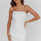 This Feeling Strapless Diamante Mini Dress White