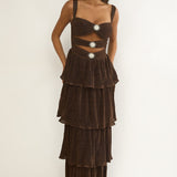 Ceylon Cut-Out Bodice Layered Maxi Dress Bronze