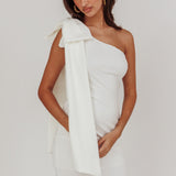 Earned It One Shoulder Bow Mini Dress Ivory
