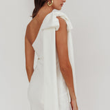 Earned It One Shoulder Bow Mini Dress Ivory