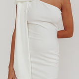 Earned It One Shoulder Bow Mini Dress Ivory