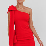 Earned It One Shoulder Bow Mini Dress Red