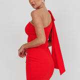 Earned It One Shoulder Bow Mini Dress Red