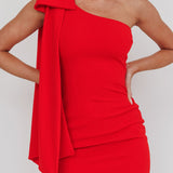 Earned It One Shoulder Bow Mini Dress Red