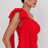Earned It One Shoulder Bow Mini Dress Red
