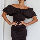 So Dramatic Off-Shoulder Mini Dress Black