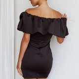 So Dramatic Off-Shoulder Mini Dress Black