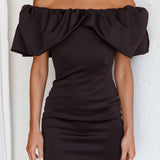 So Dramatic Off-Shoulder Mini Dress Black