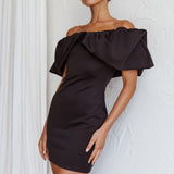 So Dramatic Off-Shoulder Mini Dress Black