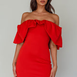 So Dramatic Off-Shoulder Mini Dress Tangerine