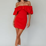 So Dramatic Off-Shoulder Mini Dress Tangerine