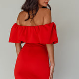 So Dramatic Off-Shoulder Mini Dress Tangerine