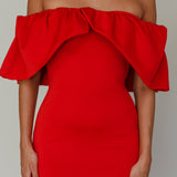 So Dramatic Off-Shoulder Mini Dress Tangerine