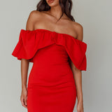 So Dramatic Off-Shoulder Mini Dress Tangerine