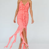 Get Obsessed Ruffle Trim Mini Dress Guava