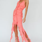 Get Obsessed Ruffle Trim Mini Dress Guava