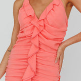 Get Obsessed Ruffle Trim Mini Dress Guava