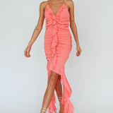 Get Obsessed Ruffle Trim Mini Dress Guava